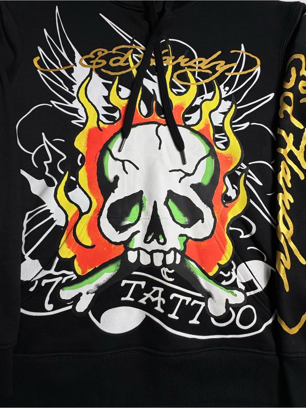 NWT Ed Hardy Black Fire Skull Tattoo Pullover Hoodie Size L EHM1300-58 - Picture 4 of 15